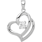 Sterling Silver Rhodium Plated Cubic Zirconia Heart Charm