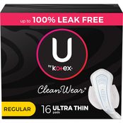 U by Kotex CleanWear Ultra Thin Pads with Wings, Regular Absorbency, 16 ct.