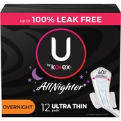 U by Kotex All Nighter Ultra Thin Overnight Pads with Wings 12 ct.