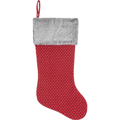 Gigi Seasons Red with White Cross Stitch and Gray Faux Fur Cuff 20 in. Stocking