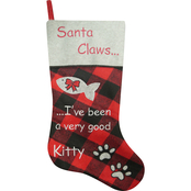 ICE Design Factory 20.5 in. Plaid Santa Claws Cat Christmas Stocking