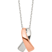 Sterling Silver Rose Tone Polished Awareness Ribbon Necklace with 2 in. Extension