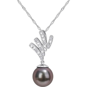 Sofia B.10K White Gold Tahitian Cultured Pearl and Diamond Accent Drop Necklace
