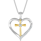 Sterling Silver and 10K Yellow Gold 1/8 CTW Diamond Cross Pendant