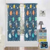 Royale Linens Kidz Mix Space Explorer Window Curtain Panel Drapes, Pair