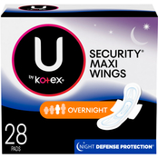 U by Kotex Security Overnight Unscented Maxi Pads with Wings 28 ct.