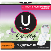 U by Kotex Security Ultra Thin Overnight Pads with Wings 28 ct.