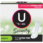 U by Kotex Security Ultra Thin Pads with Wings, Heavy Absorbency, 32 ct.