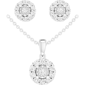 Sterling Silver 1 CTW Diamond Pendant and Earring Set