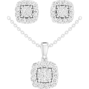 Sterling Silver 1 CTW Diamond Pendant and Earring Set