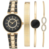 Anne Klein Premium Crystal Accented Goldtone Black Bracelet Watch Set AK/3286BKST