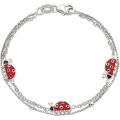 Sterling Silver Children's Enameled Ladybug Bracelet