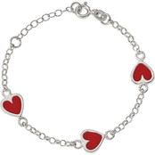 Sterling Silver Children's Enamel Red Heart Bracelet