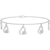 Sterling Silver Diamond Accent Dangle Heart Bracelet