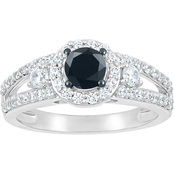 10K White Gold 1 CTW Black and White Diamond Engagement Ring