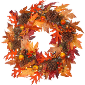 National Tree Company 24 in. Maple Wreath with Clear Lights