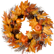 National Tree Company 24 in. Maple Leaf and Pumpkins Wreath