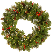 National Tree Company 24 in. Crestwood Spruce Wreath with Battery Infinity Lights