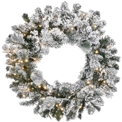 National Tree Company 24 in. Snowy Sheffield Spruce Wreath with LED Lights