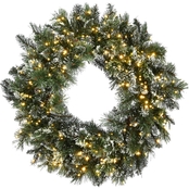 National Tree Company 30 in. Glittery Bristle Pine Wreath with LED Cosmic Lights