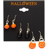 Halloween Earrings Trio Pumpkin French Hook, Black French Hook, Orange French Hook