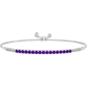 Sterling Silver Genuine Amethyst and Created White Sapphire Bolo Bracelet