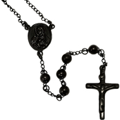 Stainless Steel Black IP Beaded Medalion and Cross 37 in. Rosary Necklace