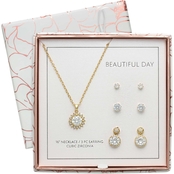 Yellow Goldtone Cubic Zirconia Boxed Necklace and Earrings Trio