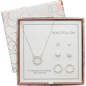 Silvertone Cubic Zirconia Necklace and Earrings Trio