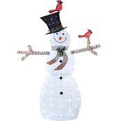 Alpine 74 in. H Outdoor Mesh Snowman Lawn Decoration with Birds and LED Lights
