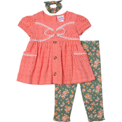 Little Lass Toddler Girls Eyelet Rib Knit Floral Capri Set with Scrunchie