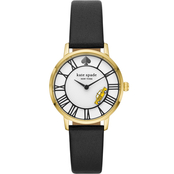 Kate Spade New York Metro Three Hand Black Leather Taxi Watch KSW1719