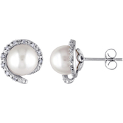Sofia B. 10K White Gold Cultured Freshwater Pearl 1/10 CTW Diamond Stud Earrings