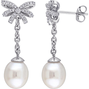 Sofia B. 10K White Gold Cultured Freshwater Pearl and Diamond Floral Earrings