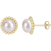 Sofia B. 10K Yellow Gold Cultured Freshwater Pearl Beaded Halo Stud Earrings