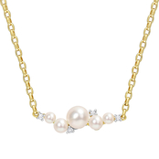 Sofia B. 18K Yellow Gold Over Silver Cultured Pearl 1/8 TGW White Topaz Necklace