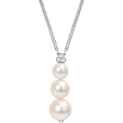 Sofia B. Sterling Silver Cultured Pearl 1/10 TGW White Topaz Graduated Necklace
