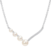 Sofia B. Sterling Silver Cultured Freshwater Pearl Created White Sapphire Necklace