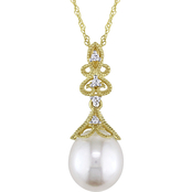 Sofia B. 14K Yellow Gold Cultured Freshwater Pearl Diamond Accent Vintage Necklace