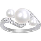 Sofia B. 10K White Gold Cultured Pearl 1/6 CTW Diamond 3-Stone Crossover Ring