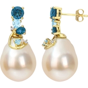 Sofia B. 14K Gold Cultured South Sea Pearl Blue Topaz and Diamond Cluster Earrings