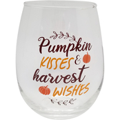 Gibson Home Harvest Pumpkin Kisses & Harvest Wishes Stemless Wine Glass