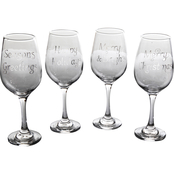 Gibson Home Imagination 14 oz. Holiday Greetings Silver Wine Glass 4 pc. Set