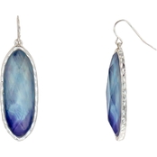 Carol Dauplaise Silvertone Blue Oval Drop Earrings
