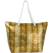 Magid Straw Metallic Printed Tote with Rope Handles