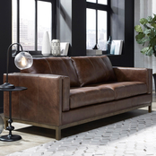 Accentrics Home Drake Leather Sofa with Wooden Base