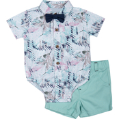 Little Lad Toddler Boys Poplin Palm Shorts, Shirt and Bow Tie 3 pc. Set