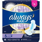 Always Maxi Overnight Pads with Wings Size 5 Extra Heavy Overnight Unscented 36 ct.