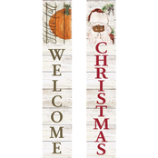Courtside Markets Pumpkin Welcome/Santa Christmas 2 Sided Porch Sitter
