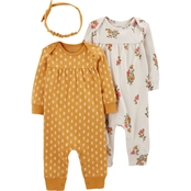 Carter's Infant Girls Gold Jumpsuits and Headwrap 3 pc. Set